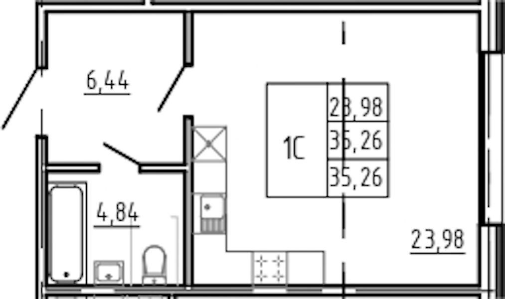 Квартира студия 35.26 м², 1/5 эт., Комплекс апартаментов «Bereg. Курортный»